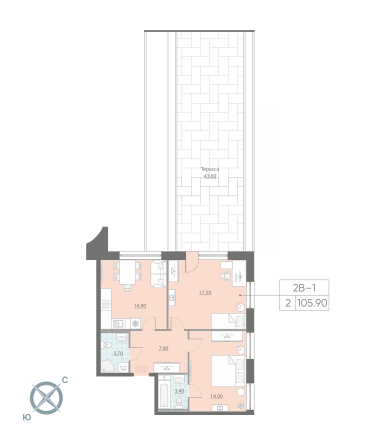 Продажа 2-комнатной квартиры 105.9 м2, 2/12 этаж, ЖК «NeoPark» - план-схема