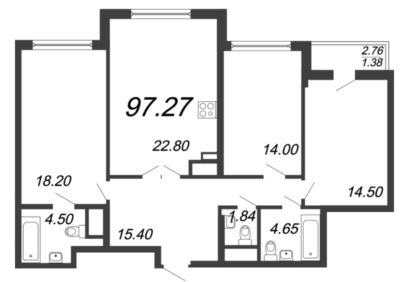 Продажа 4-комнатной (Евро) квартиры 97.27 м2, 8/18 этаж в ЖК «Колумб» - план-схема