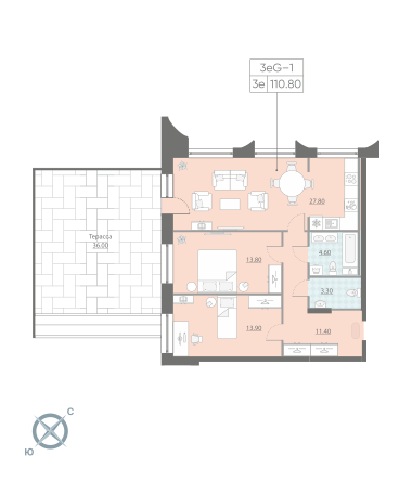 Продажа 3-комнатной (Евро) квартиры 110.8 м2, 2/12 этаж, ЖК «NeoPark» - план-схема