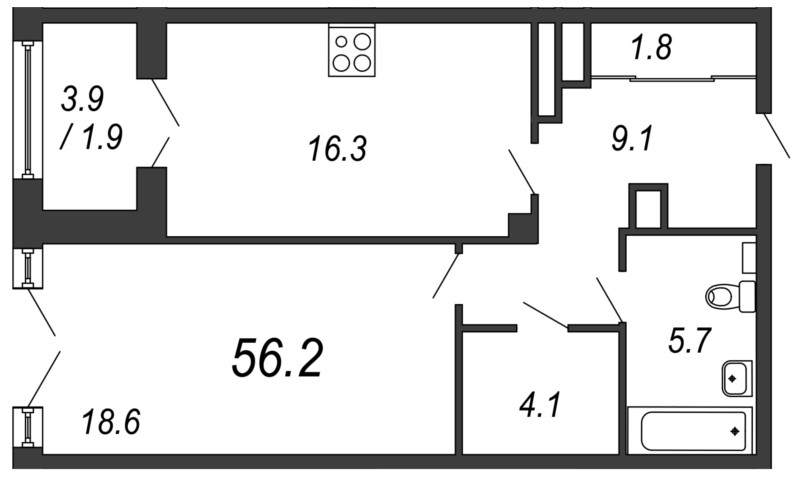 Продажа 1-комнатной квартиры 57.6 м2, 3/7 этаж, ЖК «Victory Plaza» - план-схема