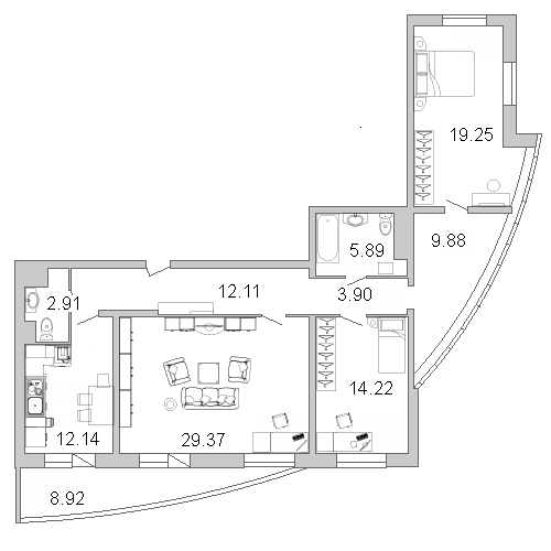 Продажа 3-комнатной квартиры 113.8 м2, 12/0 этаж, ЖК «Лондон парк» - план-схема