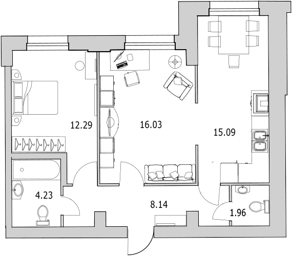 Продажа 2-комнатной квартиры 60.01 м2, 2/25 этаж, ЖК «Байрон» - план-схема