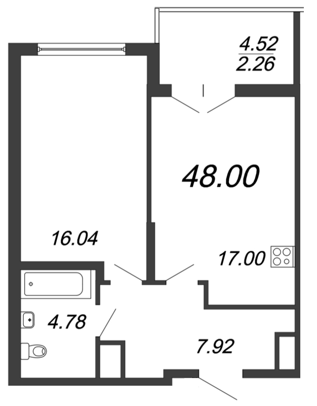 Продажа 2-комнатной (Евро) квартиры 48 м2, 12/18 этаж, ЖК «Колумб» - план-схема