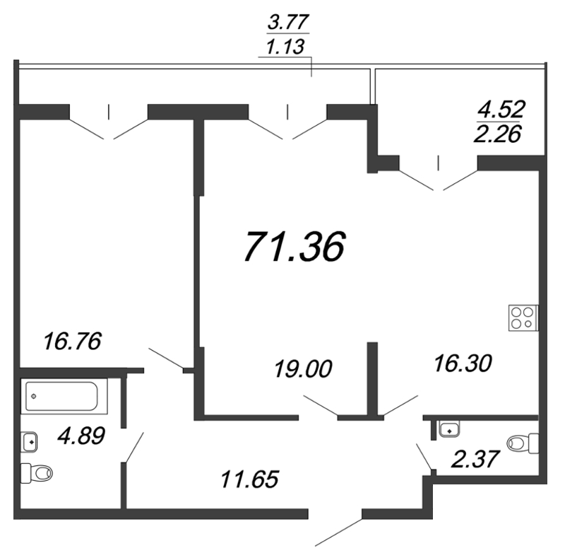 Продажа 2-комнатной квартиры 74.36 м2, 2/18 этаж в ЖК «Колумб» - план-схема