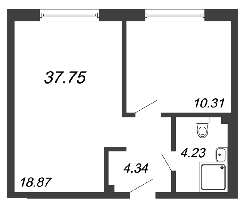 Продажа 2-комнатной (Евро) квартиры 37.75 м2, 3/14 этаж, ЖК «In2it» - план-схема