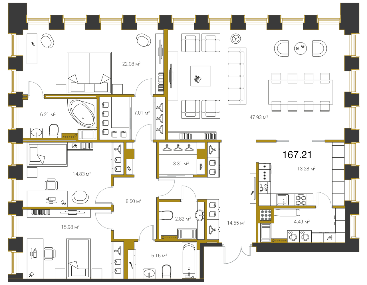 Продажа 4-комнатной (Евро) квартиры 172.8 м2, 15/20 этаж, ЖК «Legenda Premium Институтский, 16» - план-схема