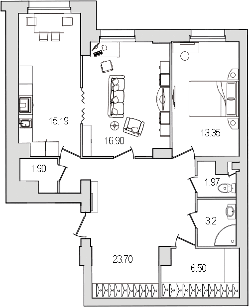 Продажа 2-комнатной квартиры 83 м2, 2/0 этаж в ЖК «Шекспир» - план-схема