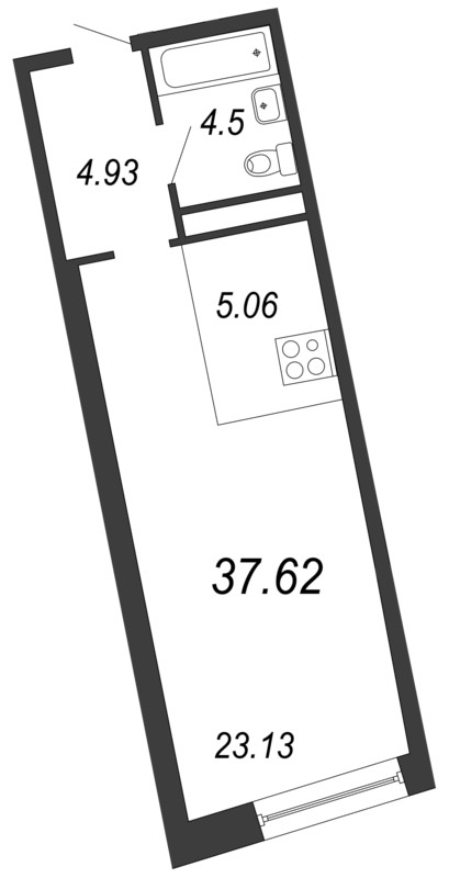 Продажа квартиры-студии 37.62 м2, 10/11 этаж, ЖК «Next» - план-схема