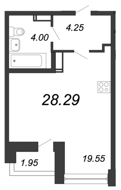 Продажа квартиры-студии 28.29 м2, 16/18 этаж в ЖК «Магеллан» - план-схема