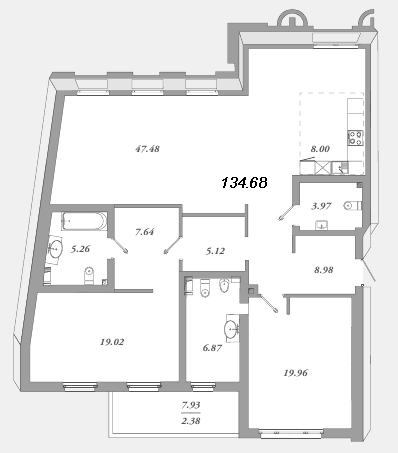 Продажа 3-комнатной (Евро) квартиры 134.68 м2, 5/7 этаж, ЖК «Приоритет» - план-схема