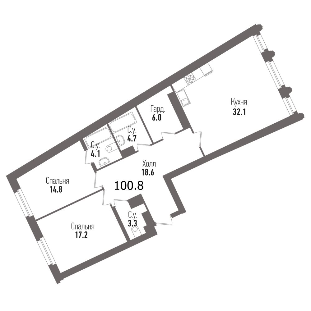 Продажа 2-комнатной квартиры 100.8 м2, 6/7 этаж, ЖК «Esper Club» - план-схема