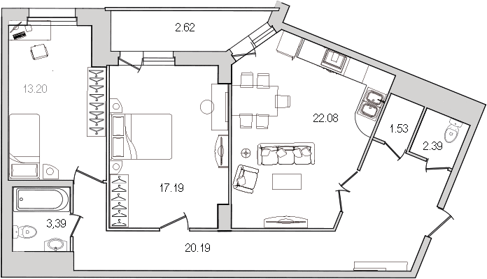 Продажа 3-комнатной (Евро) квартиры 84.7 м2, 3/27 этаж, ЖК «Шекспир» - план-схема