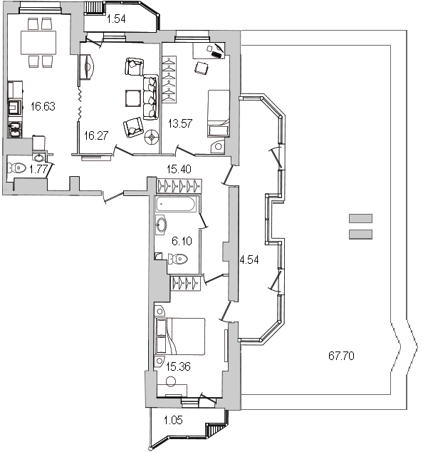 Продажа 3-комнатной квартиры 127.4 м2, 24/27 этаж, ЖК «Шекспир» - план-схема