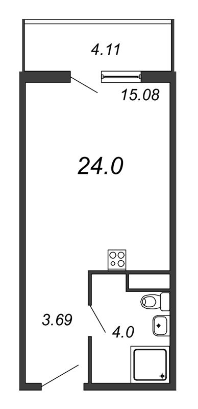 Продажа квартиры-студии 24 м2, 10/18 этаж, ЖК «Avenue-Apart на Дыбенко» - план-схема