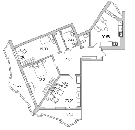 Продажа 3-комнатной квартиры 125.6 м2, 9/0 этаж, ЖК «Лондон парк» - план-схема