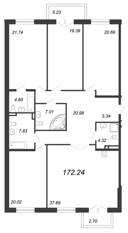 Продажа 4-комнатной квартиры 174.2 м2, 8/9 этаж, ЖК «Петровская Доминанта» - план-схема
