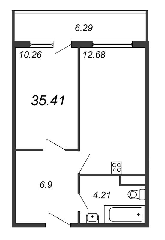Продажа 1-комнатной квартиры 36.84 м2, 2/18 этаж, ЖК «Avenue-Apart на Дыбенко» - план-схема