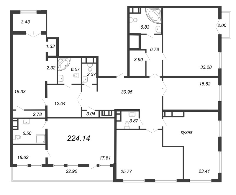 Продажа 5-комнатной квартиры 231.7 м2, 7/8 этаж, ЖК «Петровский Квартал на воде» - план-схема