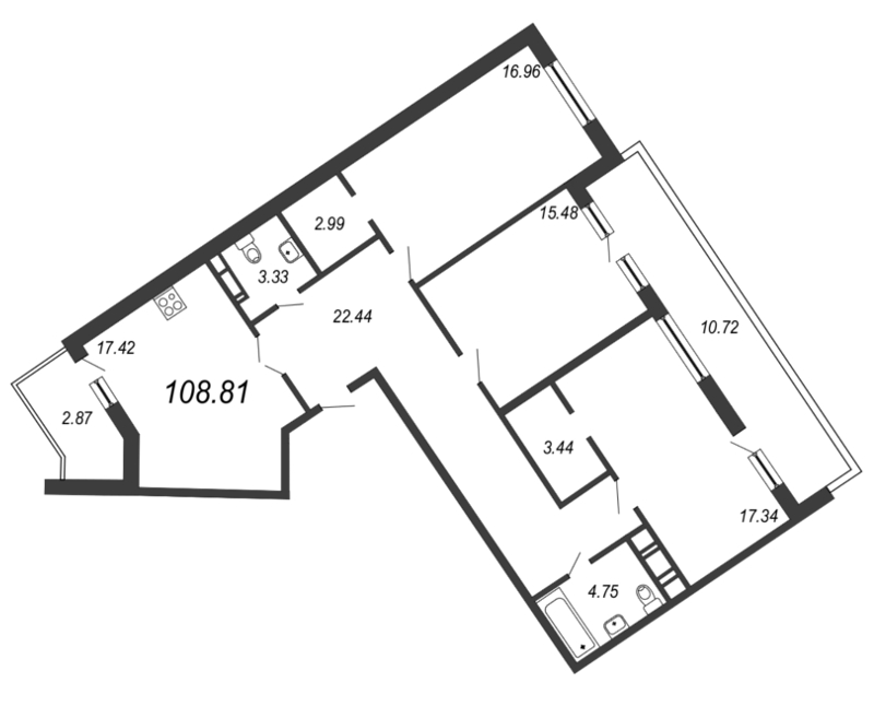 Продажа 3-комнатной квартиры 108.81 м2, 12/12 этаж, ЖК «Ariosto» - план-схема