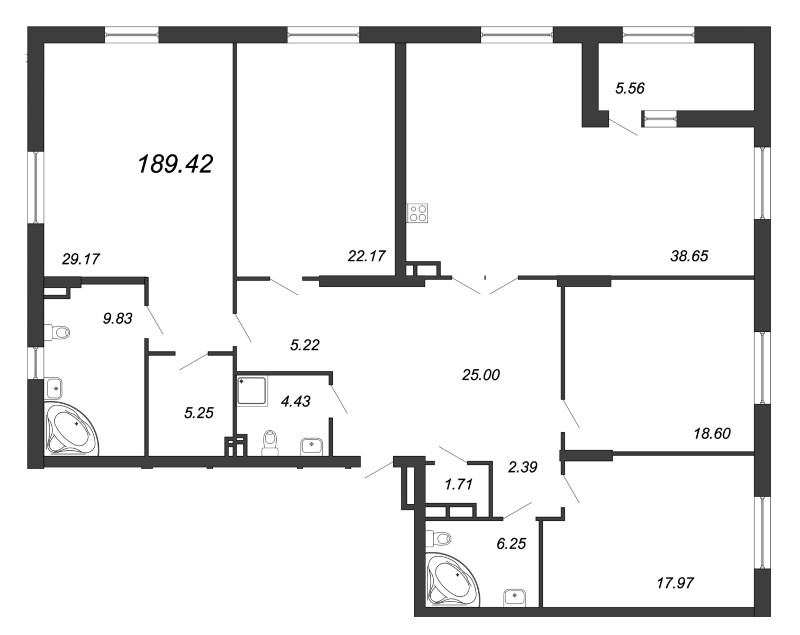 Продажа 4-комнатной квартиры 192.3 м2, 4/7 этаж, ЖК «Петровская Доминанта» - план-схема