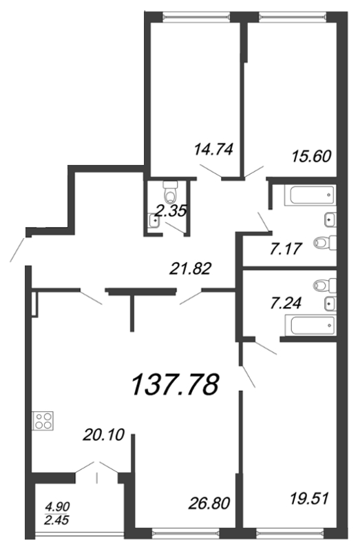 Продажа 4-комнатной квартиры 137.78 м2, 2/18 этаж в ЖК «Колумб» - план-схема
