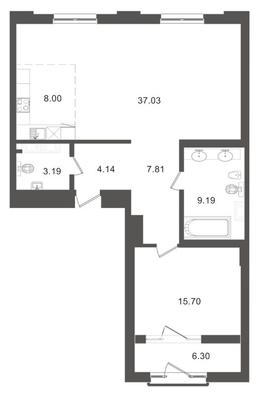 Продажа 2-комнатной (Евро) квартиры 90.64 м2, 6/7 этаж, ЖК «Приоритет» - план-схема