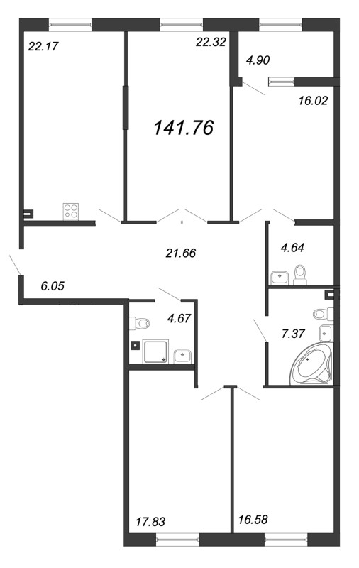 Продажа 4-комнатной квартиры 143.3 м2, 2/9 этаж, ЖК «Петровская Доминанта» - план-схема