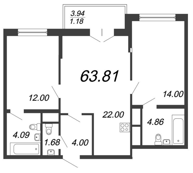 Продажа 3-комнатной (Евро) квартиры 63.81 м2, 8/18 этаж в ЖК «Колумб» - план-схема