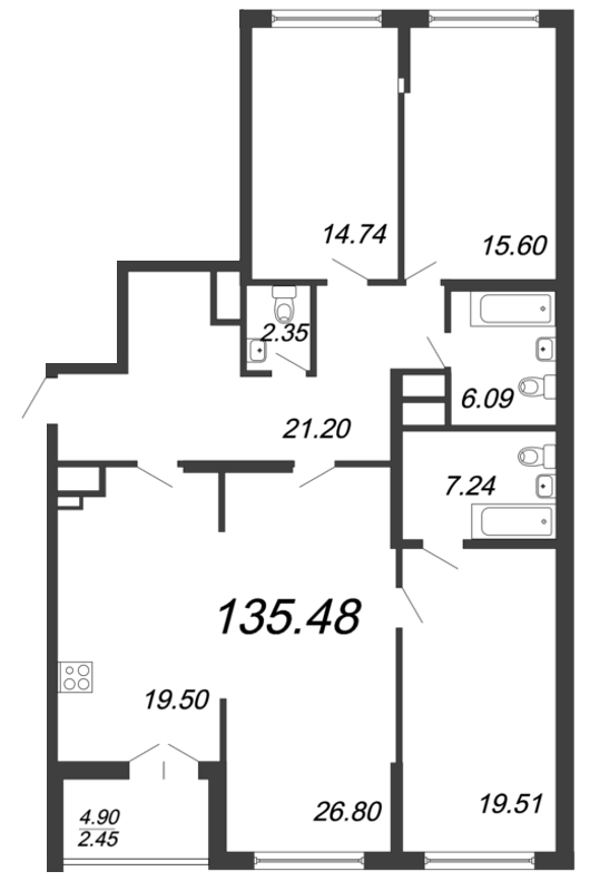Продажа 4-комнатной квартиры 135.48 м2, 3/18 этаж, ЖК «Колумб» - план-схема