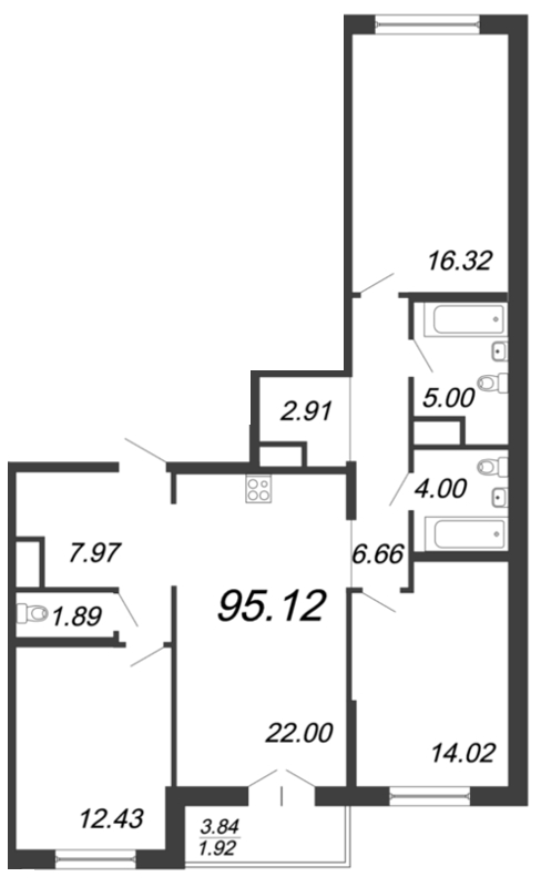 Продажа 4-комнатной (Евро) квартиры 95.12 м2, 9/18 этаж, ЖК «Колумб» - план-схема