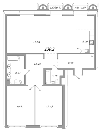 Продажа 3-комнатной (Евро) квартиры 133.7 м2, 3/7 этаж, ЖК «Приоритет» - план-схема