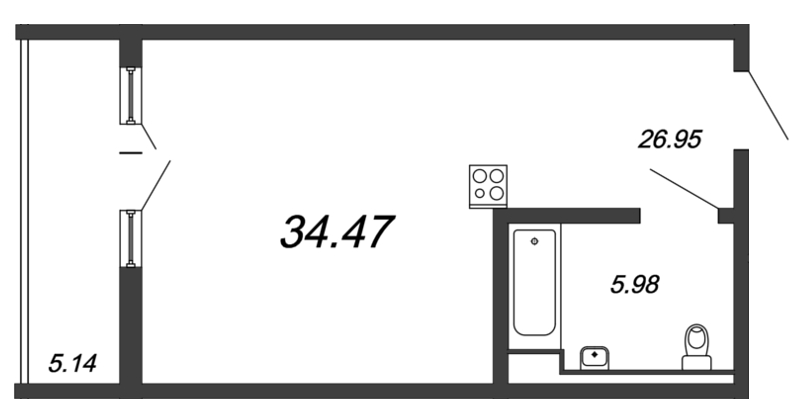 Продажа квартиры-студии 35.38 м2, 9/18 этаж, ЖК «Valo» - план-схема