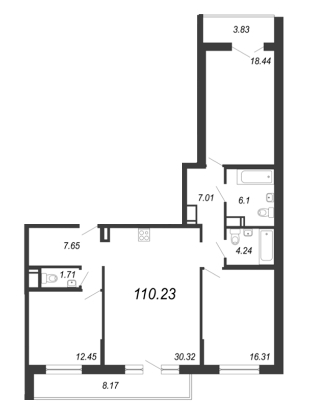 Продажа 4-комнатной (Евро) квартиры 110.23 м2, 6/18 этаж, ЖК «Нахимов» - план-схема