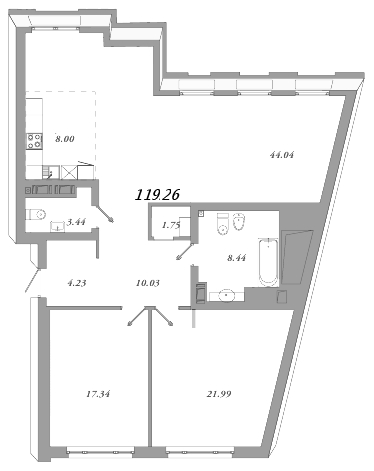 Продажа 3-комнатной (Евро) квартиры 119.26 м2, 6/7 этаж, ЖК «Приоритет» - план-схема