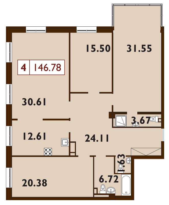Продажа 4-комнатной квартиры 146.2 м2, 4/9 этаж, ЖК «Neva Haus» - план-схема