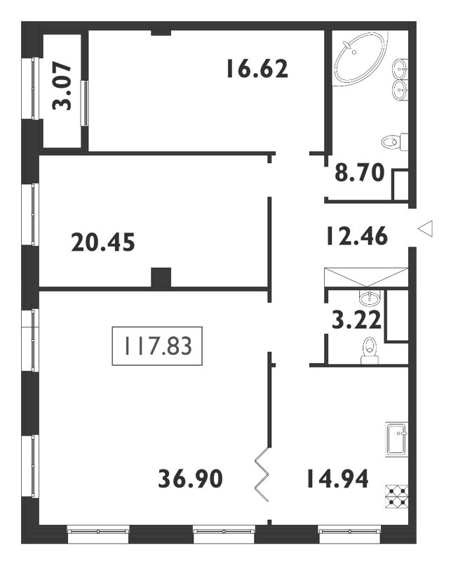 Продажа 3-комнатной квартиры 117.9 м2, 8/8 этаж, ЖК «Neva Haus» - план-схема