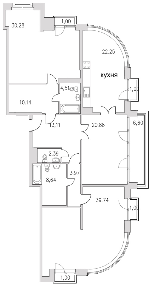 Продажа 3-комнатной квартиры 156.5 м2, 5/18 этаж, ЖК «Граф Орлов» - план-схема