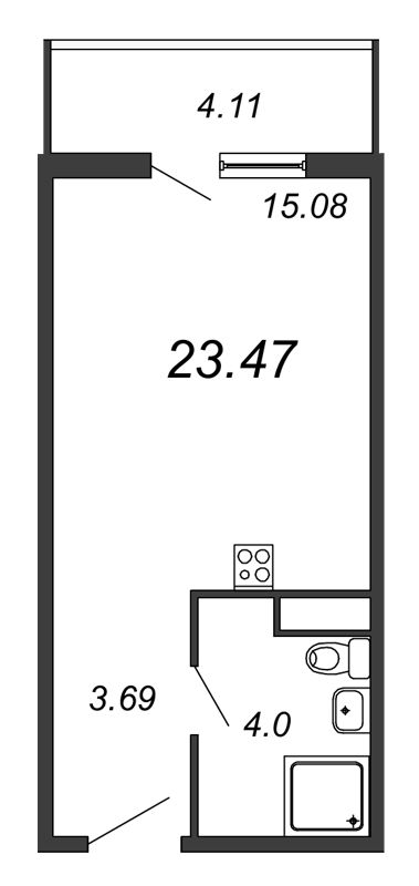 Продажа квартиры-студии 24 м2, 3/18 этаж, ЖК «Avenue-Apart на Дыбенко» - план-схема