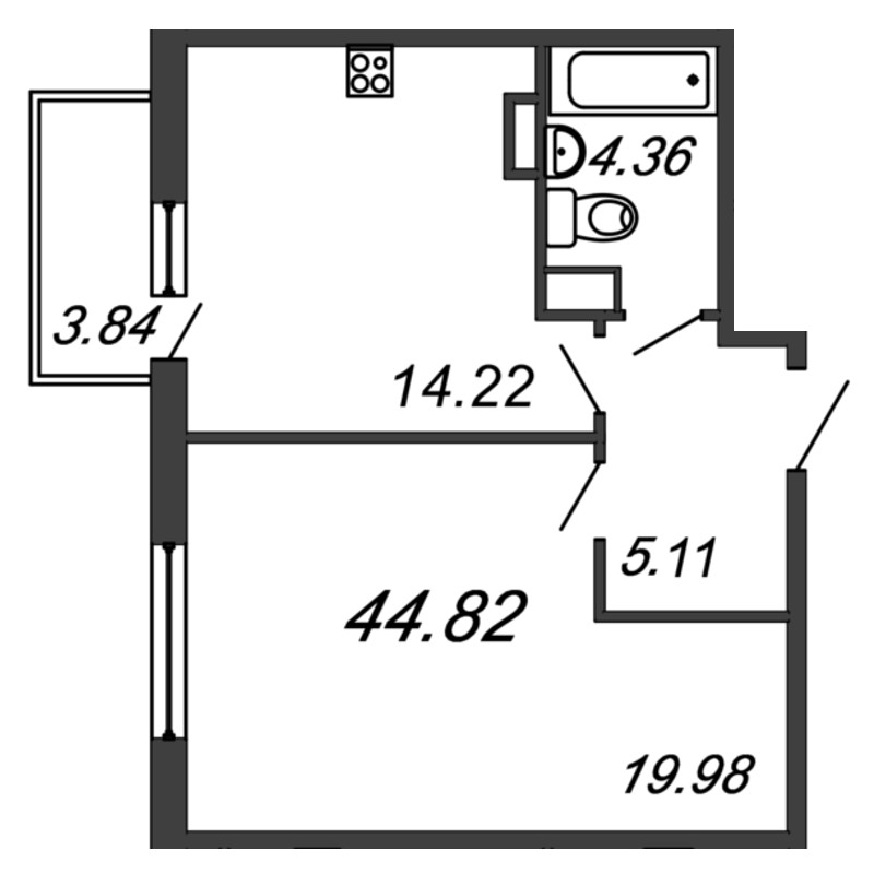 Продажа 1-комнатной квартиры 44.94 м2, 3/9 этаж в ЖК «TESORO» - план-схема