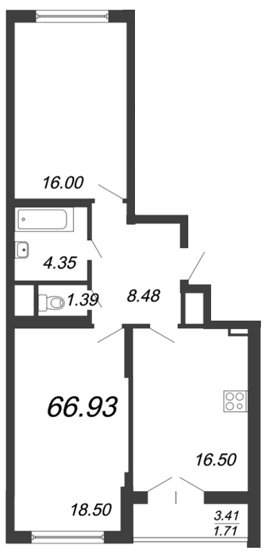 Продажа 3-комнатной (Евро) квартиры 67.8 м2, 7/18 этаж, ЖК «Колумб» - план-схема