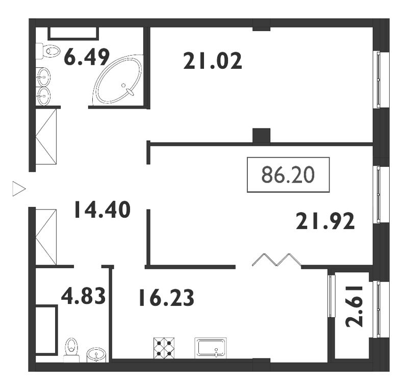 Продажа 3-комнатной (Евро) квартиры 86.7 м2, 8/8 этаж, ЖК «Neva Haus» - план-схема