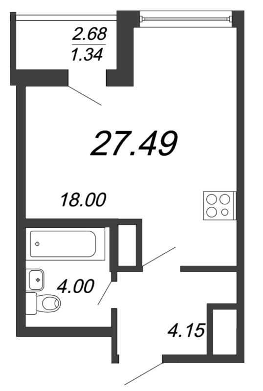 Продажа квартиры-студии 27.49 м2, 9/18 этаж в ЖК «Колумб» - план-схема