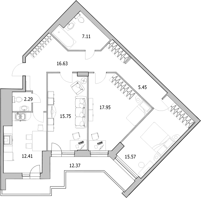 Продажа 3-комнатной квартиры 96.87 м2, 3/0 этаж в ЖК «Байрон» - план-схема