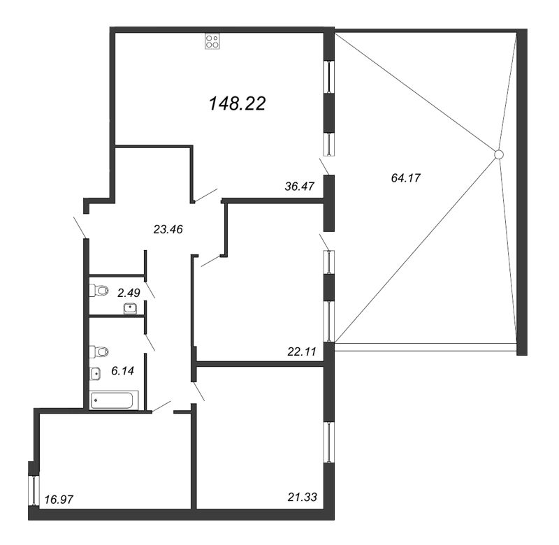 Продажа 3-комнатной квартиры 144.6 м2, 3/16 этаж, ЖК «PROMENADE» - план-схема