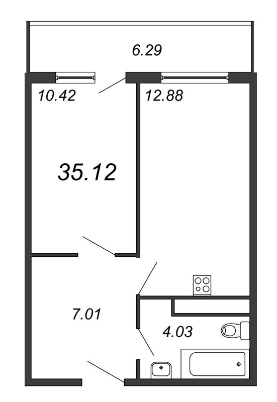 Продажа 1-комнатной квартиры 36.23 м2, 14/18 этаж, ЖК «Avenue-Apart на Дыбенко» - план-схема
