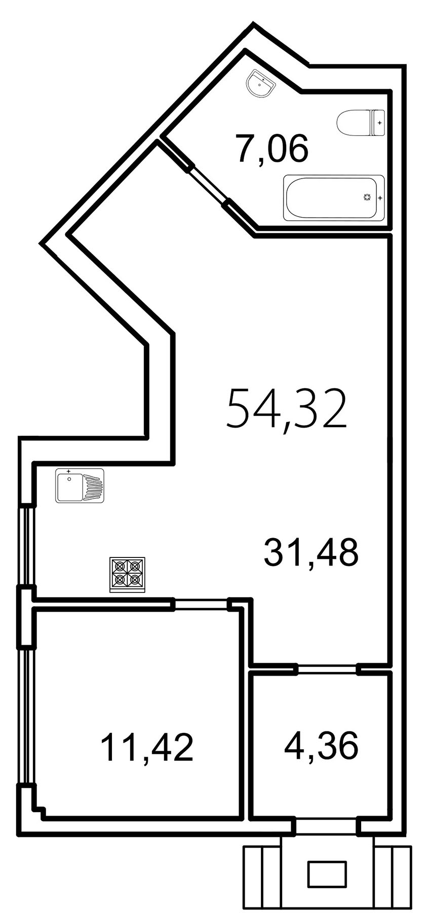 Продажа 1-комнатной квартиры 54.3 м2, 1/4 этаж, ЖК «Лахта Парк» - план-схема