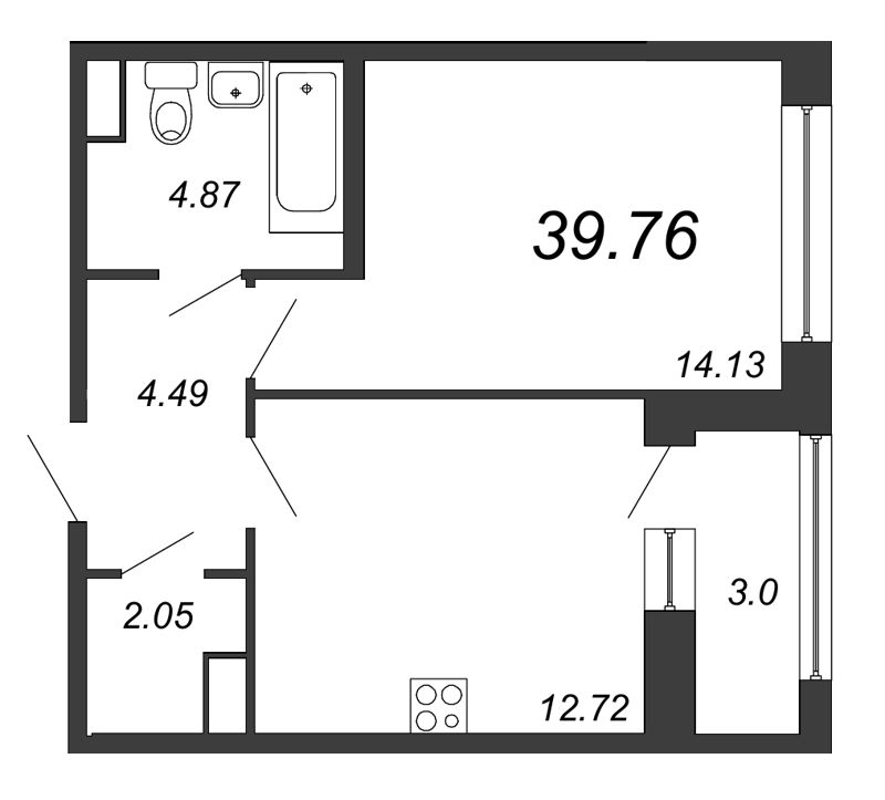 Продажа 1-комнатной квартиры 39.3 м2, 3/8 этаж, ЖК «FAMILIA» - план-схема