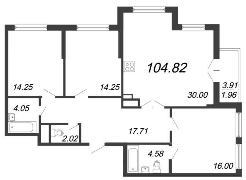 Продажа 4-комнатной (Евро) квартиры 105.3 м2, 7/18 этаж, ЖК «Колумб» - план-схема