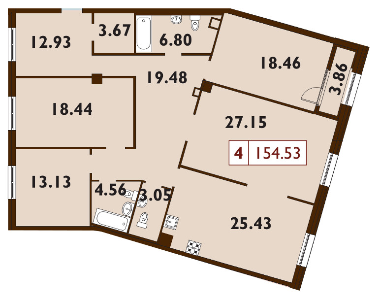 Продажа 4-комнатной квартиры 154.8 м2, 6/9 этаж, ЖК «Neva Haus» - план-схема