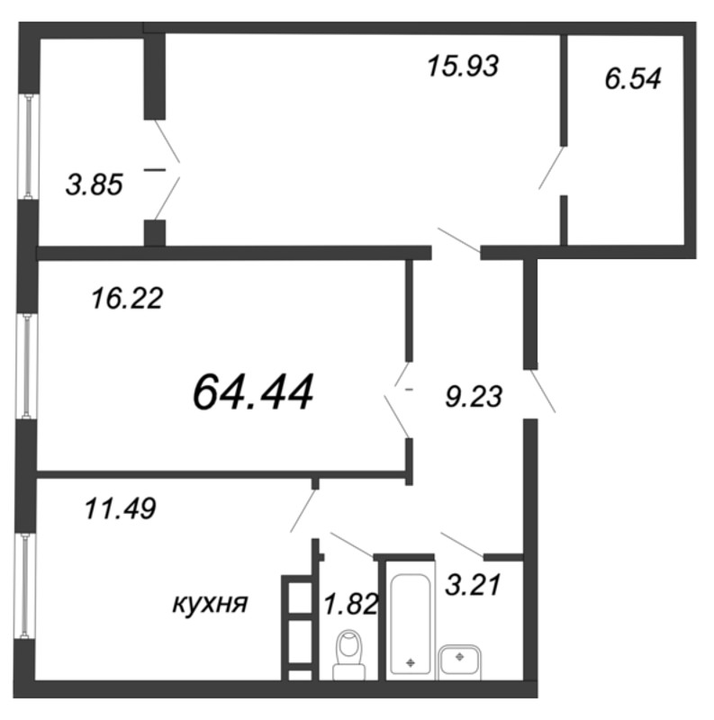 Продажа 2-комнатной квартиры 70 м2, 2/8 этаж, ЖК «Петровский Квартал на воде» - план-схема